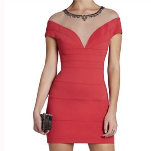 BCBG Illusion Body-Con Poppy color Dress